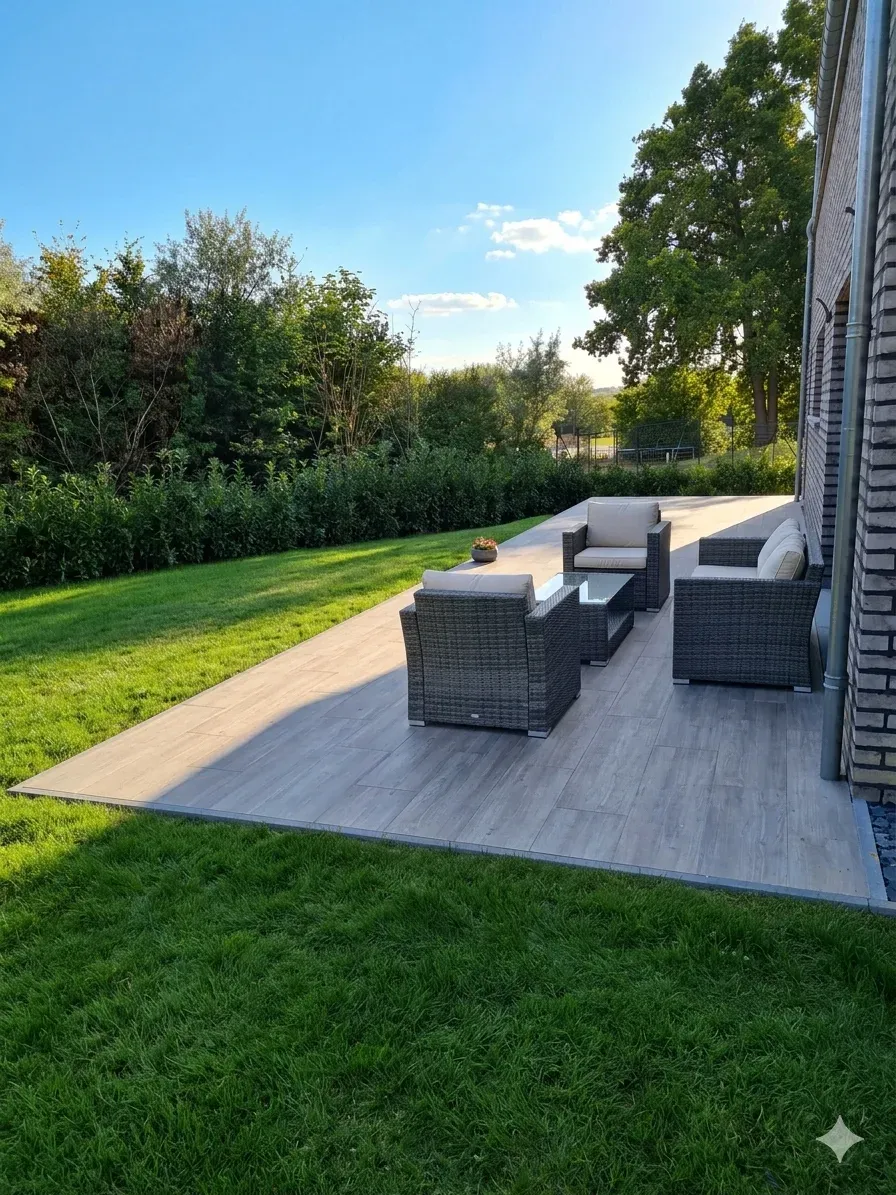 Aménagement extérieur : terrasse et jardin réalisés par Max Pavage
